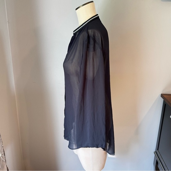 The Limited Women’s Sheer Black Tunic Blouse Long Sleeve Chain Detail Sz M - Picture 3 of 12